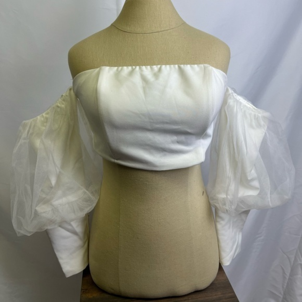 Fashion‎ Nova Off Shoulder Crop Top Puff Lace Sleeve Women's Size Large